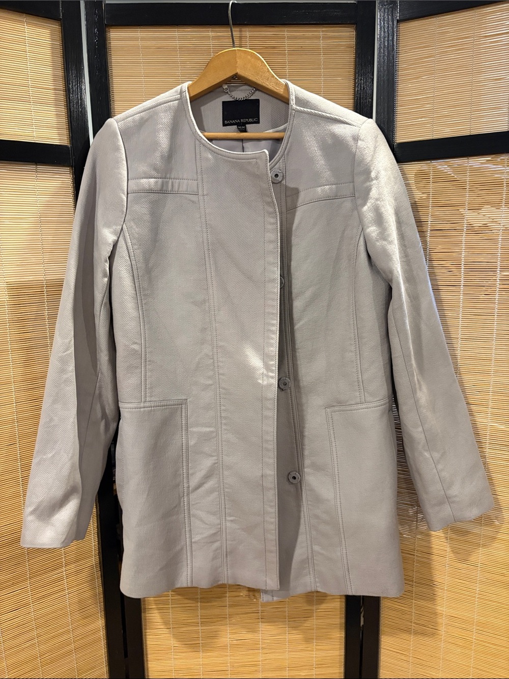 Banana Republic Women's Light Gray Collarless Leather Jacket